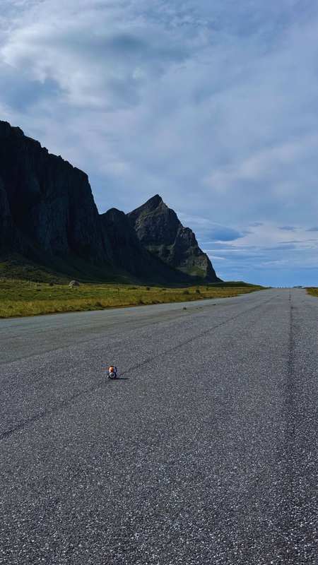 Nordlandsmarka Airfield, Northern Norway — Abandoned airfield on Værøy island used as a parking and camping area for motorhomes and RVs.
